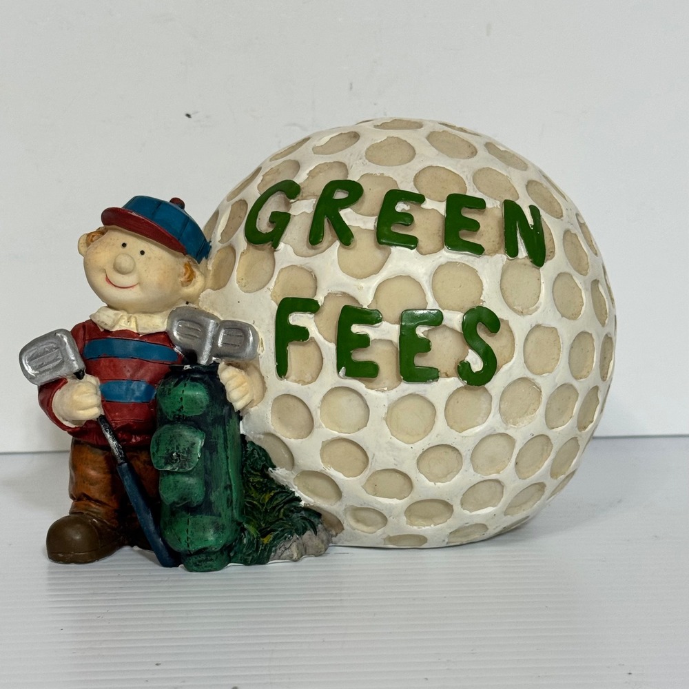 Vintage Green Fees Golf Ball Coin Bank Golfer Figurine Resin Piggy Bank